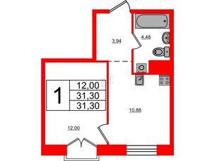 Апартаменты в ЖК iD Polytech, 1 комнатные, 31.3 м², 3 этаж