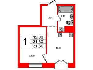 Апартаменты в ЖК iD Polytech, 1 комнатные, 31.3 м², 5 этаж