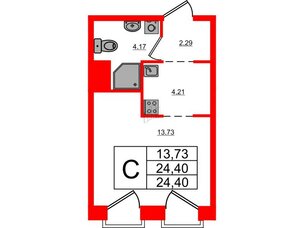 Апартаменты в ЖК ID Политех, студия, 24.4 м², 3 этаж