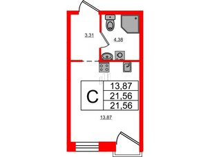 Апартаменты в ЖК ID Политех, студия, 21.56 м², 3 этаж
