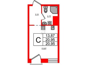 Апартаменты в ЖК ID Политех, студия, 20.95 м², 5 этаж