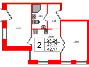 Апартаменты в ЖК ID Политех, 2 комнатные, 42.17 м², 3 этаж