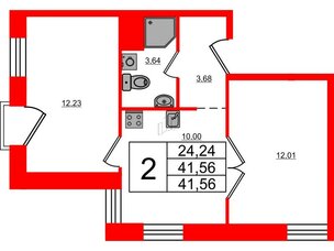 Апартаменты в ЖК iD Polytech, 2 комнатные, 41.56 м², 5 этаж