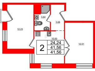 Апартаменты в ЖК ID Политех, 2 комнатные, 41.56 м², 6 этаж