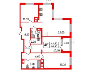 Квартира в ЖК Струны, 3 комнатная, 93.9 м², 23 этаж