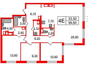 Квартира в ЖК Струны, 3 комнатная, 99.6 м², 23 этаж