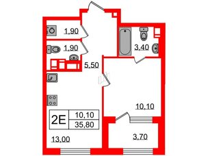 Квартира в ЖК Струны, 1 комнатная, 35.8 м², 14 этаж