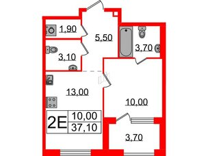 Квартира в ЖК Струны, 1 комнатная, 37.2 м², 3 этаж