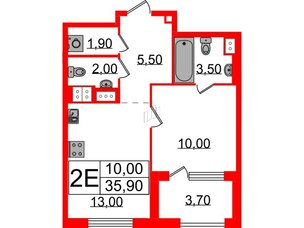 Квартира в ЖК Струны, 1 комнатная, 35.9 м², 9 этаж