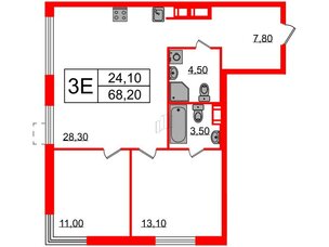 Квартира в ЖК Струны, 2 комнатная, 68.2 м², 4 этаж