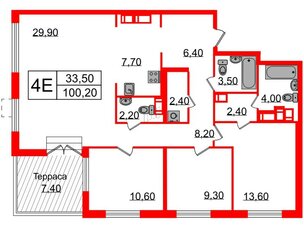 Квартира в ЖК Струны, 3 комнатная, 100.2 м², 22 этаж