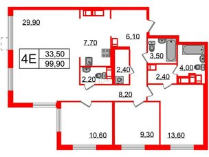 Квартира в ЖК Струны, 3 комнатная, 99.9 м², 23 этаж