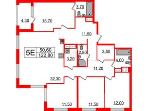 Квартира в ЖК Струны, 4 комнатная, 122.8 м², 23 этаж