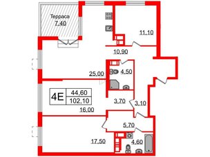 Квартира в ЖК Струны, 3 комнатная, 102.1 м², 22 этаж