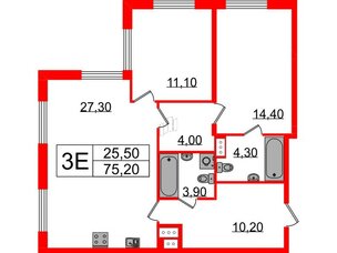 Квартира в ЖК Струны, 2 комнатная, 75.2 м², 23 этаж