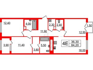 Квартира в ЖК Струны, 3 комнатная, 84.2 м², 5 этаж