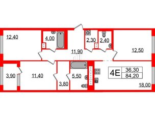 Квартира в ЖК Струны, 3 комнатная, 84.2 м², 6 этаж
