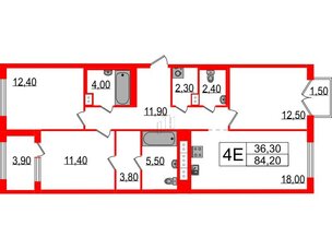 Квартира в ЖК Струны, 3 комнатная, 84.2 м², 7 этаж