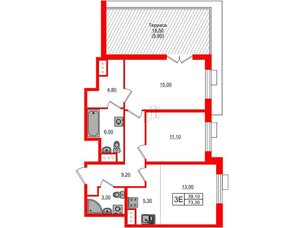 Квартира в ЖК Парусная 1, 2 комнатная, 73.3 м², 4 этаж