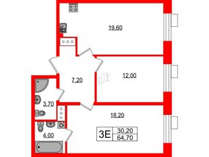 Квартира в ЖК Парусная 1, 2 комнатная, 64.7 м², 4 этаж