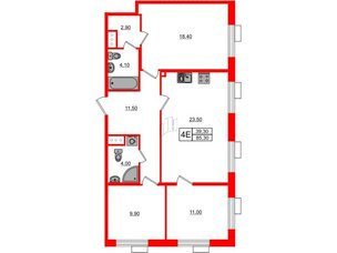 Квартира в ЖК Парусная 1, 3 комнатная, 85.3 м², 2 этаж