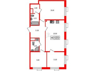 Квартира в ЖК Парусная 1, 3 комнатная, 85.3 м², 4 этаж