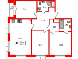 Квартира в ЖК Парусная 1, 3 комнатная, 85.7 м², 2 этаж