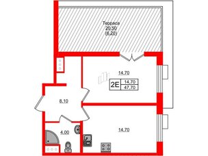 Квартира в ЖК Парусная 1, 1 комнатная, 47.7 м², 4 этаж
