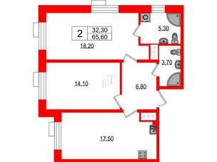 Квартира в ЖК Парусная 1, 2 комнатная, 65.6 м², 4 этаж