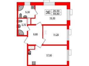 Квартира в ЖК Парусная 1, 2 комнатная, 59.8 м², 7 этаж
