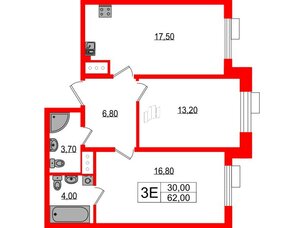 Квартира в ЖК Парусная 1, 2 комнатная, 62 м², 7 этаж