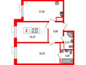 Квартира в ЖК Парусная 1, 2 комнатная, 65.8 м², 2 этаж