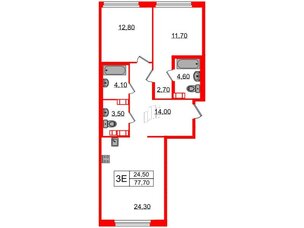Квартира в ЖК Куинджи, 2 комнатная, 77.7 м², 5 этаж
