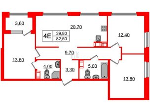 Квартира в ЖК Куинджи, 3 комнатная, 82.5 м², 9 этаж