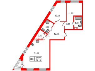 Квартира в ЖК Куинджи, 2 комнатная, 85.3 м², 2 этаж