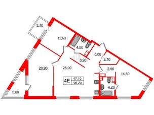 Квартира в ЖК Куинджи, 3 комнатная, 96.2 м², 3 этаж