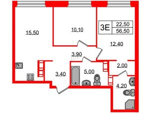 Квартира в ЖК Куинджи, 2 комнатная, 58.5 м², 2 этаж