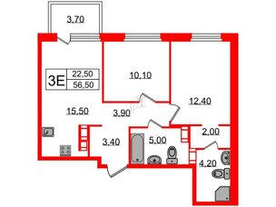 Квартира в ЖК Куинджи, 2 комнатная, 58.5 м², 5 этаж