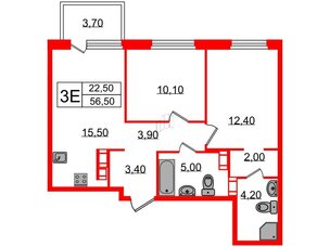 Квартира в ЖК Куинджи, 2 комнатная, 58.5 м², 6 этаж