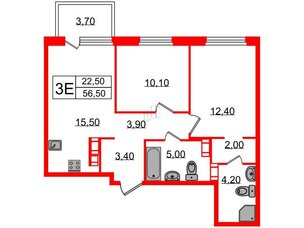 Квартира в ЖК Куинджи, 2 комнатная, 58.5 м², 7 этаж