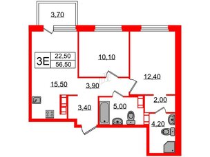 Квартира в ЖК Куинджи, 2 комнатная, 58.5 м², 11 этаж