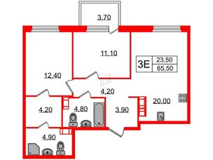 Квартира в ЖК Куинджи, 2 комнатная, 67.2 м², 4 этаж