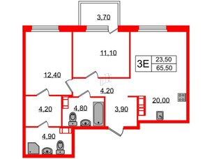 Квартира в ЖК Куинджи, 2 комнатная, 67.2 м², 6 этаж