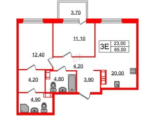 Квартира в ЖК Куинджи, 2 комнатная, 67.2 м², 9 этаж