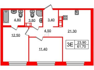 Квартира в ЖК Куинджи, 2 комнатная, 63.2 м², 2 этаж