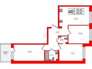 Квартира в ЖК Счастье 2.0, 3 комнатная, 80.8 м², 1 этаж