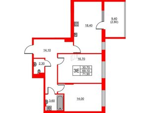 Квартира в ЖК Riviera club, 2 комнатная, 71.9 м², 4 этаж
