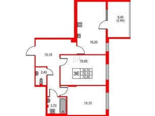 Квартира в ЖК Riviera club, 2 комнатная, 72.9 м², 3 этаж