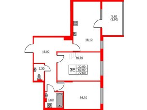 Квартира в ЖК Riviera club, 2 комнатная, 72.6 м², 4 этаж