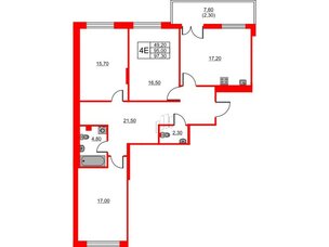 Квартира в ЖК Riviera club, 3 комнатная, 97.3 м², 2 этаж
